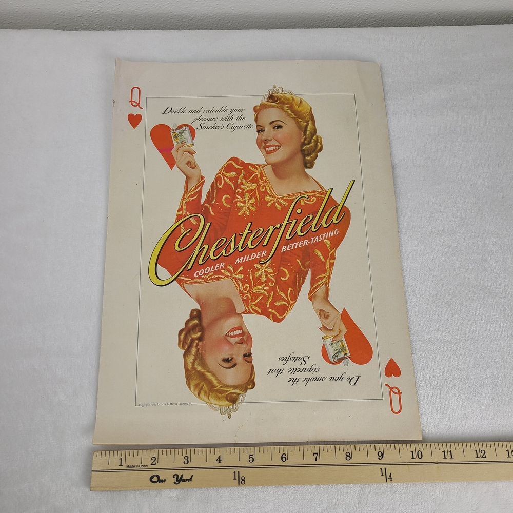 Vintage Chesterfield Ciggarette Magazine Add  1940s Pinup Print